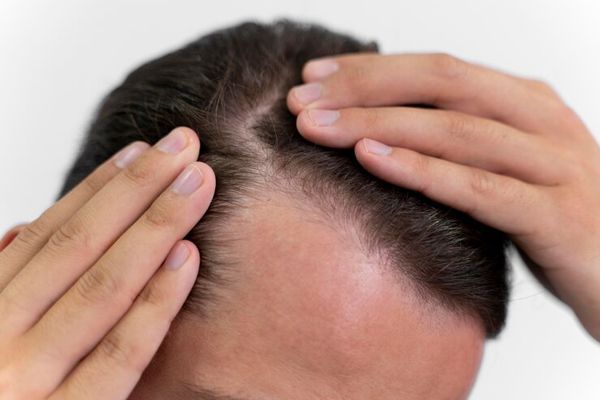 foto de la cabeza de un hombre blanco con el pelo castaño que tiene problemas capilares por culpa de la enfermedad