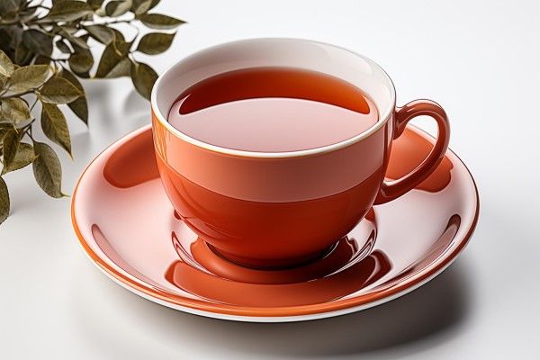 Taza de té sobre un fondo blanco