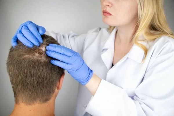 Hongos en la cabeza - medico revisando la cabeza de un paciente infectado