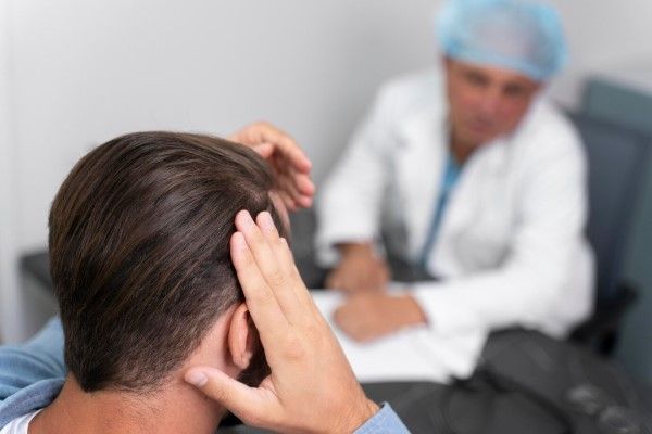  hombre en la consulta del especialista en problemas capilares