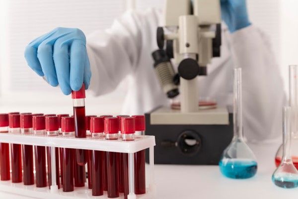 Rubéola - técnico de laboratorio analizando muestras de sangre