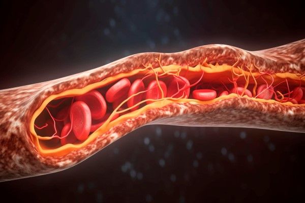 corte lateral de una arteria con aterosclerosis