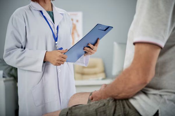 Enfermedad de Alzheimer - Doctora se acerca a un paciente para comunicarle un diagnostico delicado