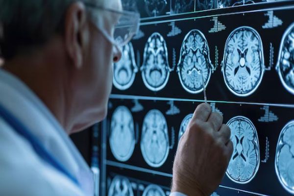 Neurólogo analiza las imágenes digitalizadas del cerebro de un paciente