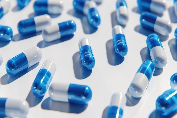 capsulas de medicamentos sobre una mesa blanca