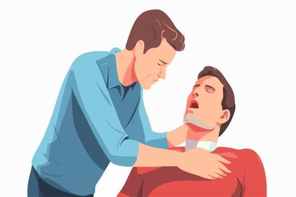 atragantamiento - Primeros auxilios para un hombre asfixiado que demuestra la maniobra de Heimlich