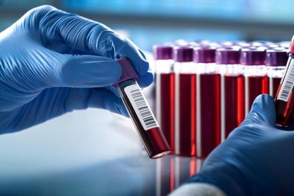 técnico de laboratorio con muestras de sangre para su análisis