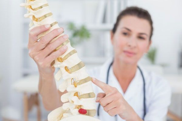 Síndrome de Turner - Doctora muestra y explica la estructura anatómica de una columna vertebral con escoliosis 