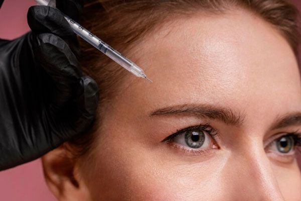 Plano detalle del rostro de una mujer recibiendo un tratamiento de toxina botulínica