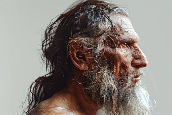 Perfil de un hombre mayor con abundante vello en la barba y cabello largo