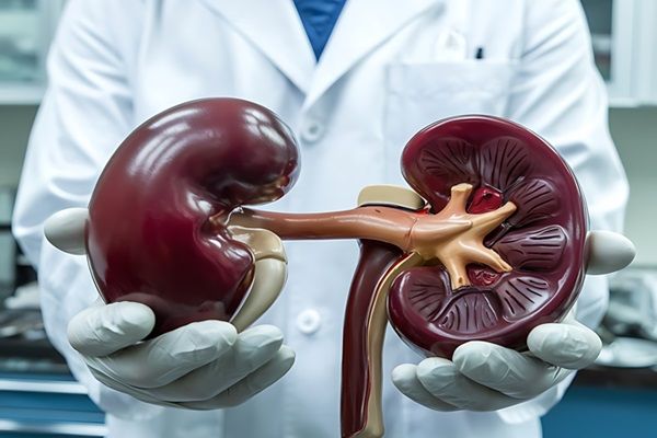 Vivir con la enfermedad de Addison - Médico sosteniendo en sus manos con guantes blancos un modelo de riñón humano