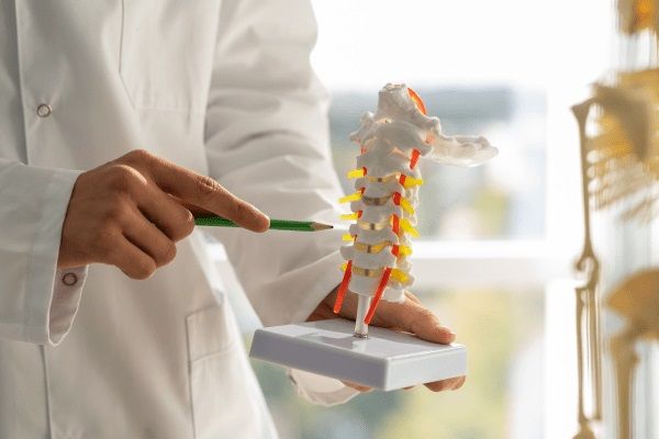 Espondilitis anquilosante esperanza de vida - Doctor sosteniendo en sus manos un modelo de la columna vertebral humana