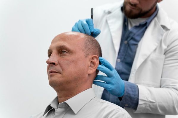 Injerto capilar en Madrid - Mejor cirujano capilar España realizando el boceto del trasplante capilar Madrid a un hombre con alopecia avanzada
