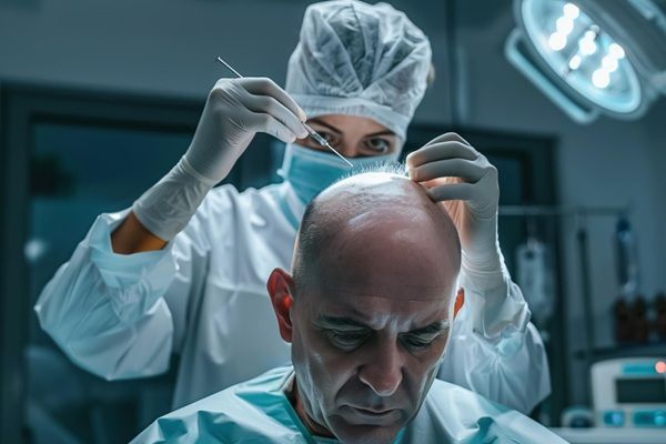Injerto capilar en Madrid - Mejor cirujano capilar España realizando un trasplante capilar Madrid a un hombre con alopecia avanzada en la mejor clínica injerto capilar Madrid