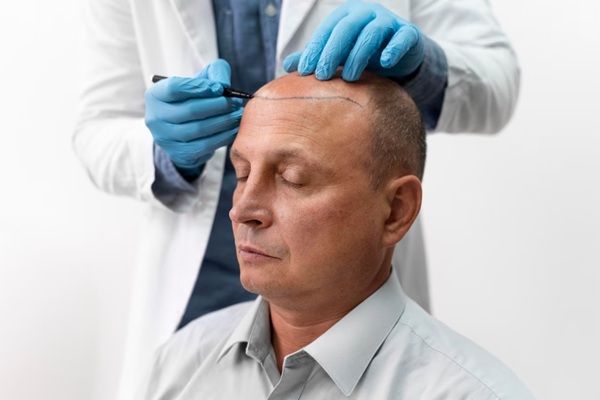 Trasplante capilar - Mejor cirujano capilar España realizando el boceto del injerto capilar Madrid a un hombre con alopecia avanzada
