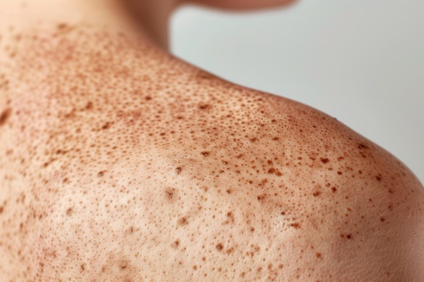 Manchas en la piel - Persona con manchas oscuras en la piel de la espalda debido al exceso de melanina producido por los rayos UV