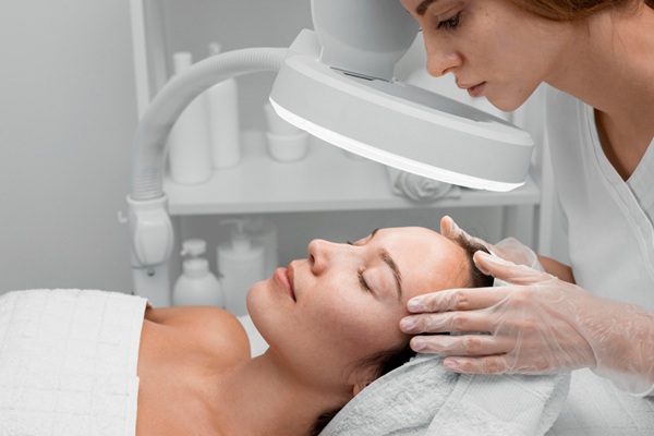 Medicina estética - Esteticista evaluando el rostro de una mujer luego de un tratamiento facial en una de las mejores clínicas estéticas Madrid