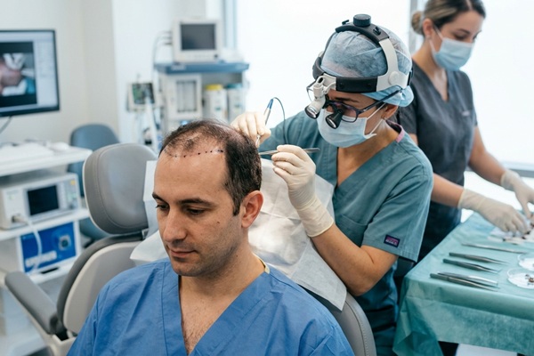 Injerto capilar España - Médico tricólogo realizando la extracción de folículos para realizar un trasplante capilar en la mejor clínica injerto capilar España