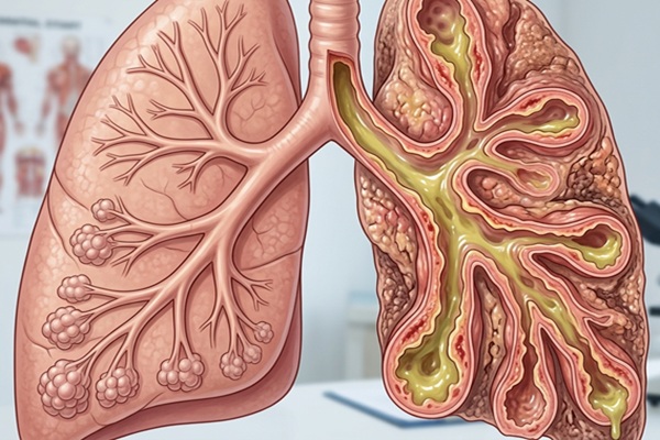 Bronquiectasia es mortal - Dibujo representativo de un pulmón con enfermedad respiratoria causada por la bronquiectasia