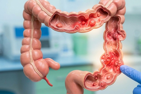 Enfermedades del colon - Representación gráfica del colon con inflamación intestinal