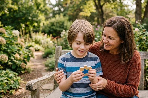 Síndrome X-frágil - Terapeuta ayudando en el aprendizaje de un niño con síndrome X