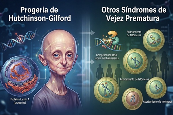 Imagen comparativa de la progeria infantil frente a otros síndromes de vejez prematura