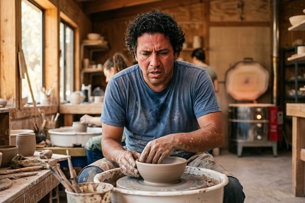 Anhidrosis - Hombre en un ambiente de trabajo de calor extremo con el rostro enrojecido sin poder sudar debido a la anhidrosis facial