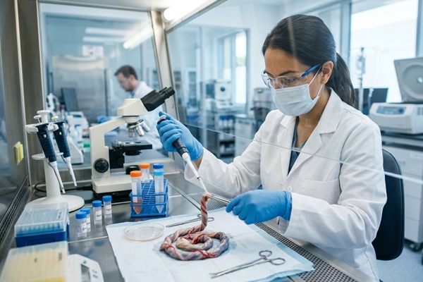 Especialista usando células madre mesenquimales para tratar patologías degenerativas con medicina regenerativa