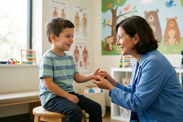 Síndrome de Aase - Especialista evaluando a un niño con deformidades óseas debido a una enfermedad genética