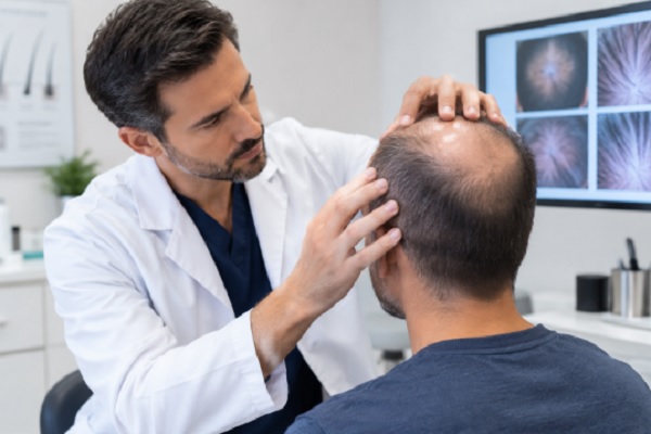 mejores medicos injerto capilar España, revisando paciente con alopecia