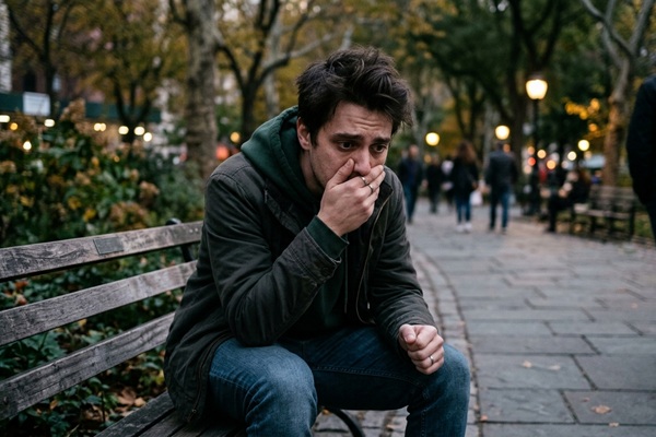 Hombre tratando de contener el impulso de mentir