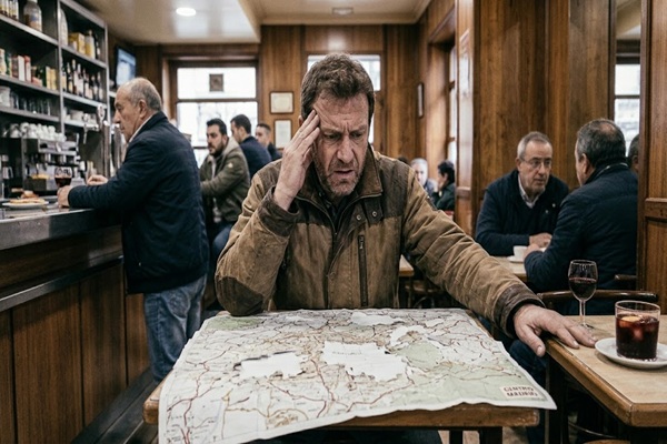 Hombre agorafóbico con un mapa invisible de los lugares a donde le da miedo ir